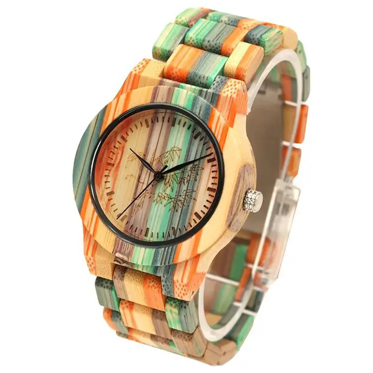 

New Watch Red Natural Ecological Carbonized Color Bamboo and Wood Watch Simple Quartz Watch Factory Supplies A Generation