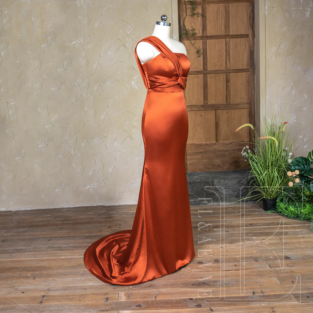 Burnt Orange Satin Bridesmaid Dresses One Shoulder Formal Gowns for Weddings Guest Weddings Party Dress Robe Customized