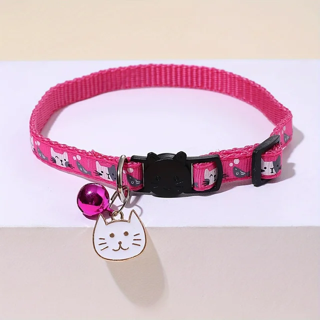 Comfort Fit Cartoon Design Adjustable Nylon Cat Collar - Safety Buckle and Bell, Durable Pet Accessory for Small Dogs & Cats 3