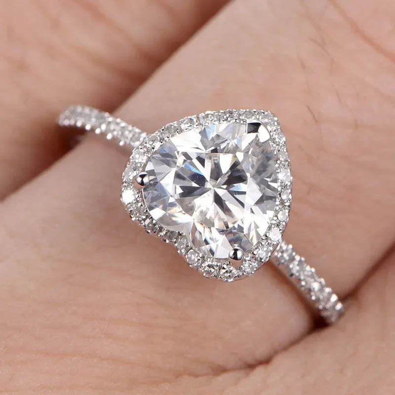 

CHUANGCHENG Fashion Creative Love Zircon Ring Valentine's Day Gift Couple Heart Shaped Rings Size 5-11