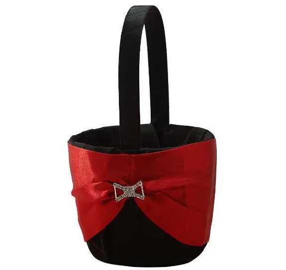

Wedding Flower Basket Flower Girl Basket Western Style Romantic Black Red Rhinestone Decoration To Wedding Ceremony Party Basket