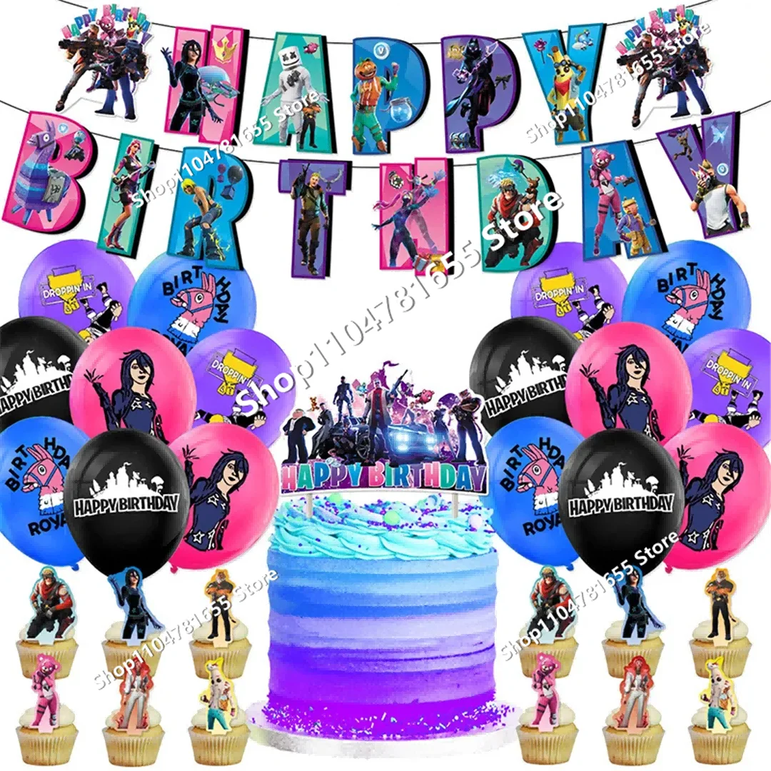 49 Pcs Addobbi Fortni Compleanno Kit - Palloncini e Decorazioni per Festa Video Game - 9 Anni