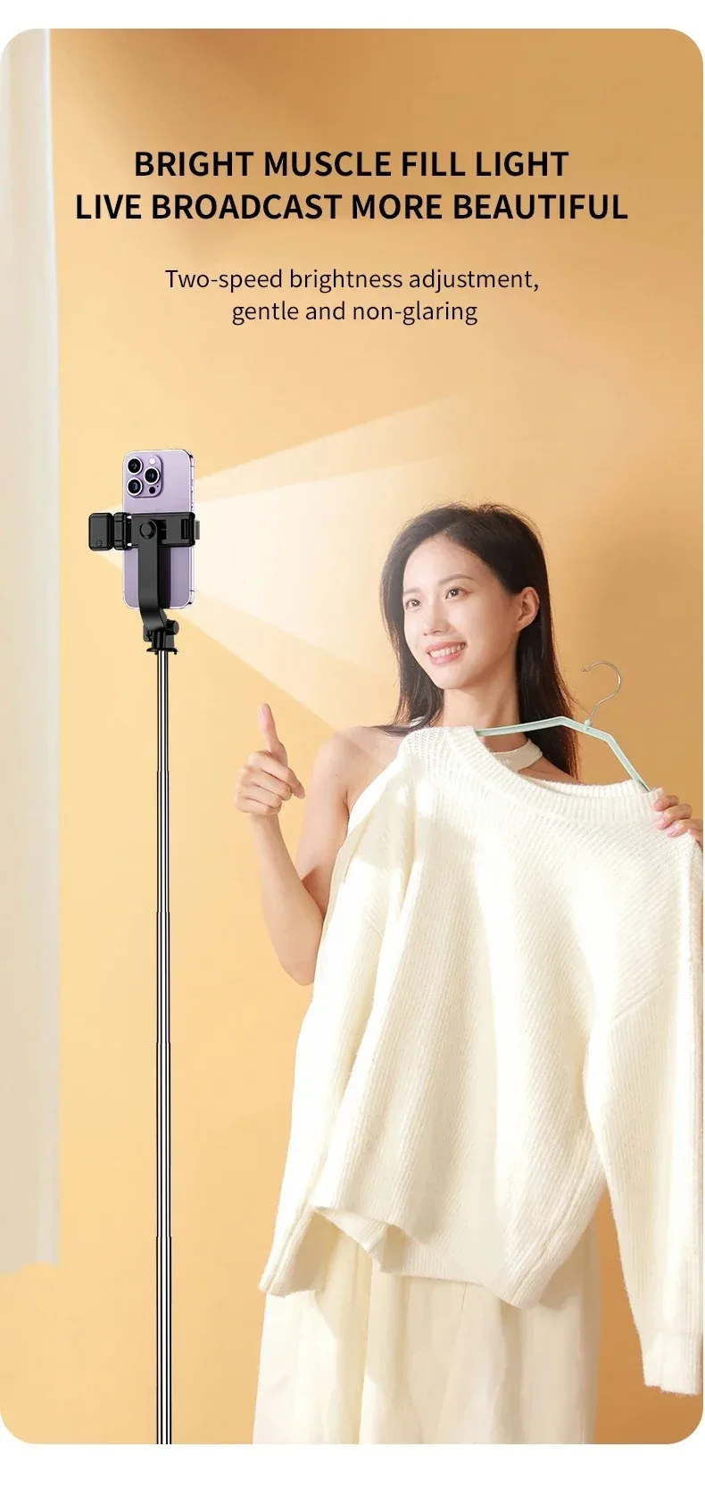 Selfie Stick 1700mm Ultra Long Stretch Portable Phone Holder Bluetooth Remote With Fill light Tripod Stand For Live Broadcas