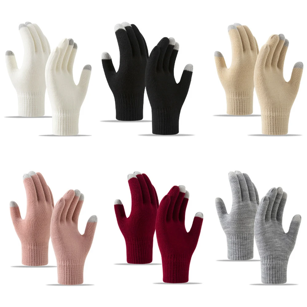 

Wool Couple Gloves Full Finger Mittens Touch Screen Gloves Outdoor Cycling Warm Knit Gloves Winter Accessories For Men Women