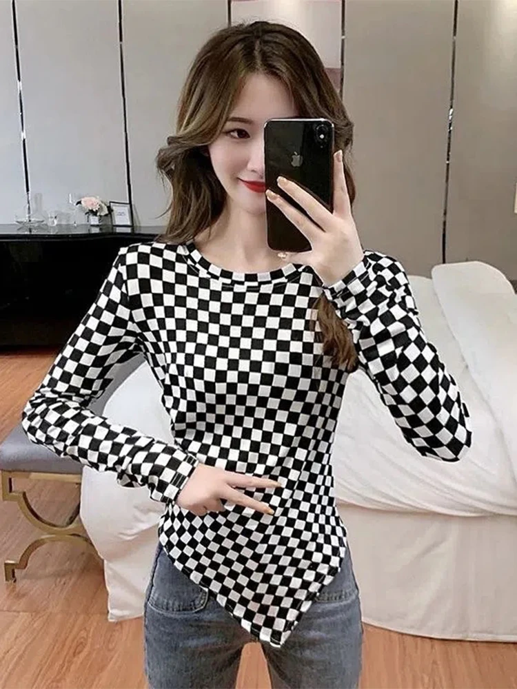 2025 Winter New Sle Slim Fit Long Sve Women's Base irt Leopard Print Asymmetrical Design Comfortable Polyester Cotton ...