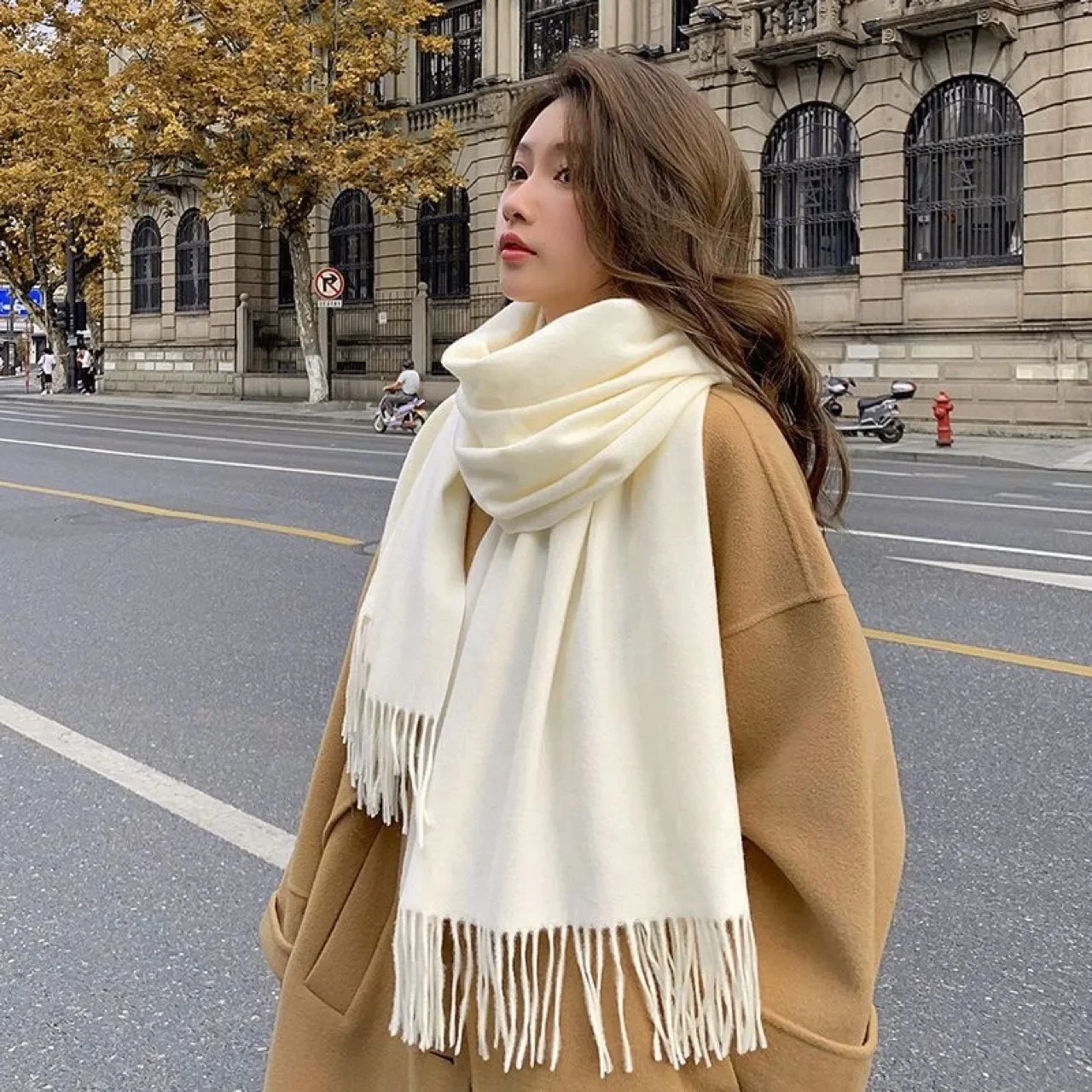 Women's Black Wool Cashmere Scarf Checkered Warm Winter Fashion Accessory Stylish Ladies Outfit XWJ07 Luxurious Cold Protection