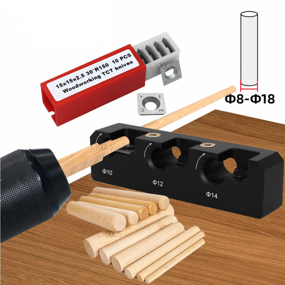 Dowel Maker Jig Metric 8-18mm with Carbide Blade Electric Drill Milling Dowel Round Rod Auxiliary Tool Woodworking Tool