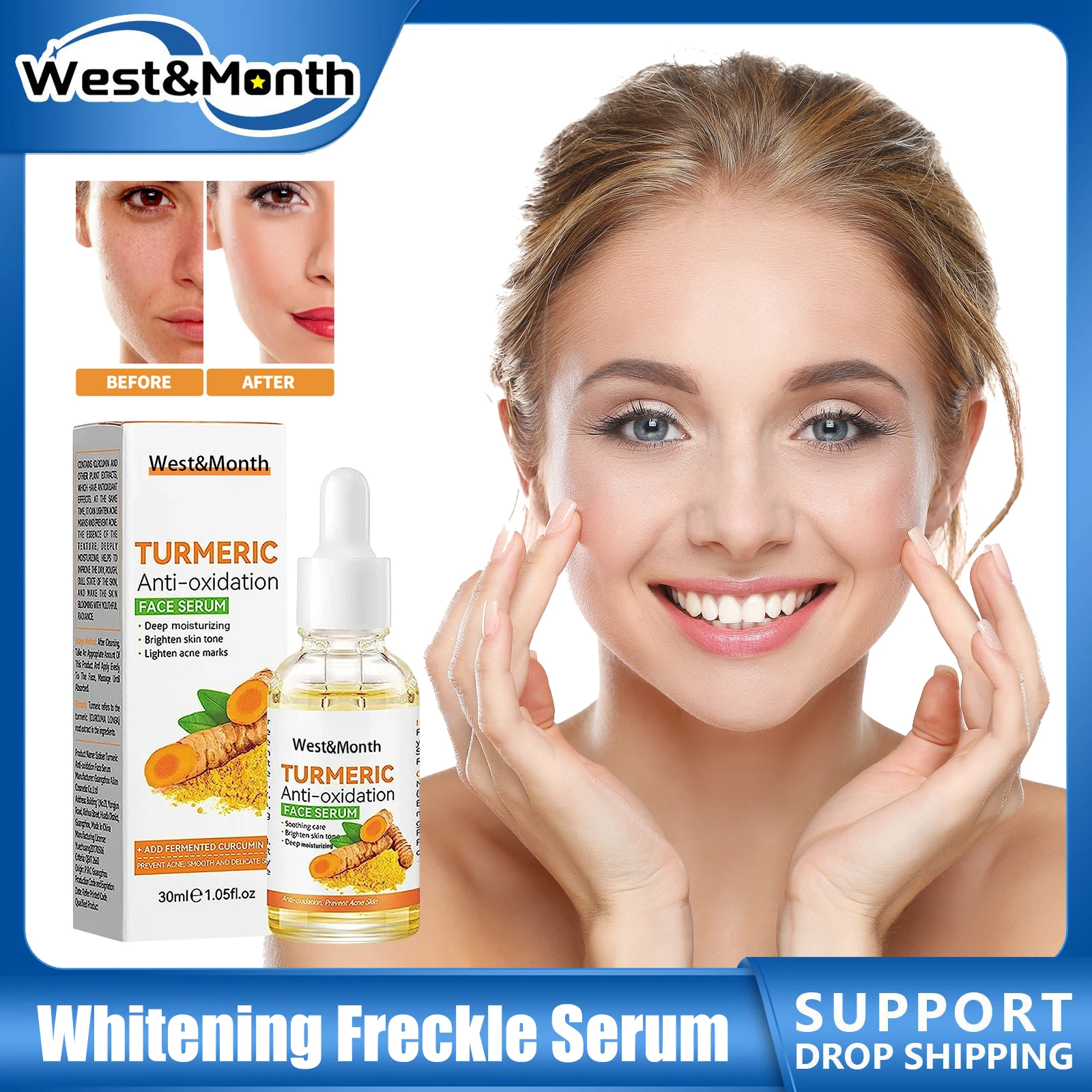 

Freckle Remove Serum Anti Aging Whiten Fade Dark Spot Pigment Melanin Deep Moisturizing Lighten Acne Marks Turmeric Face Essence