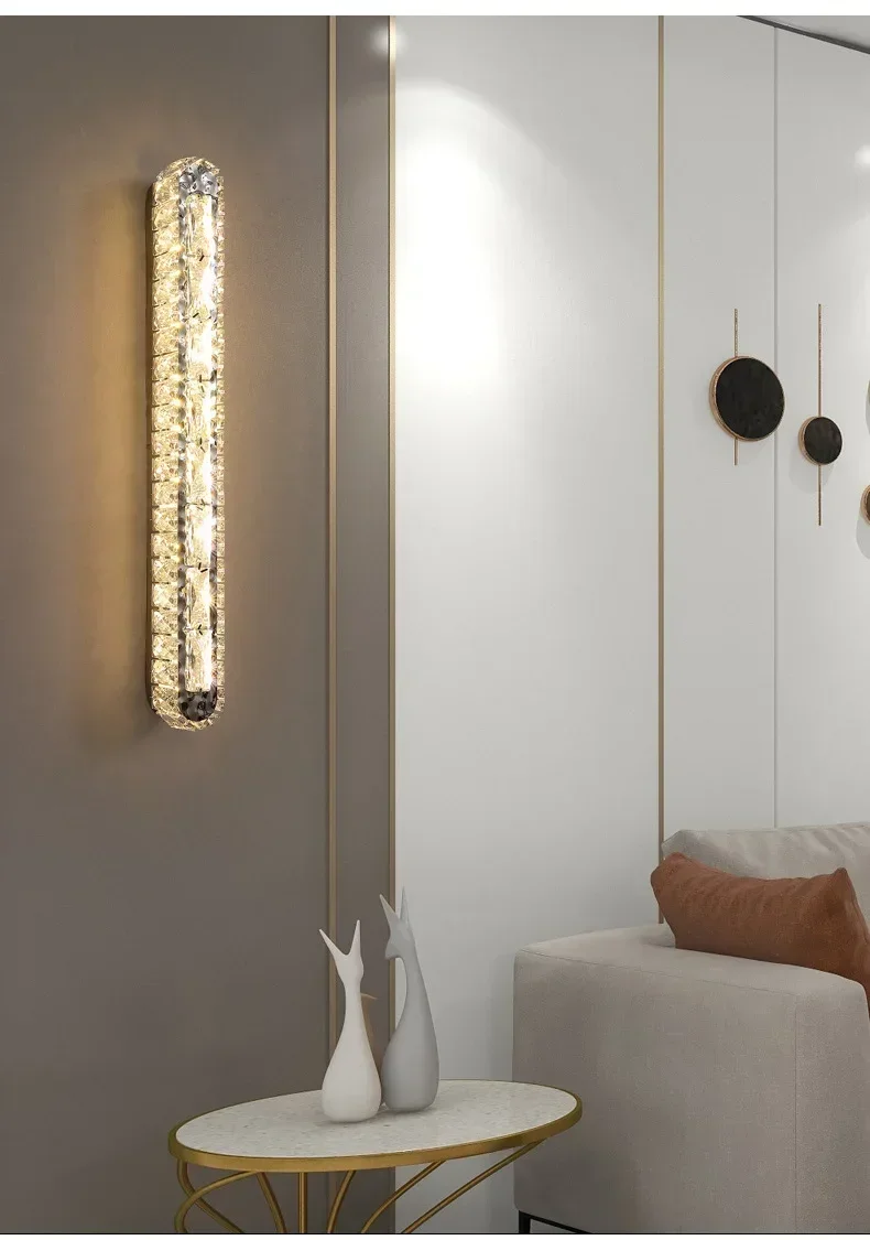 Luxury Modern Oval LED Crystal Wall Lamp Remote Control for Living Room Bedroom Decoration Indoor Light Fixtures Home Wall Decor