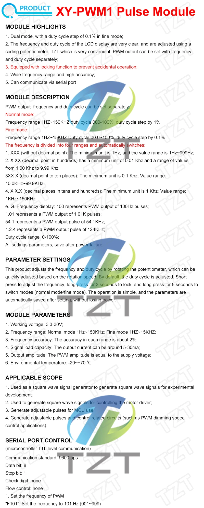 Signalgenerator, PWM-Pulsfrequenz, Arbeitszyklus, einstellbares Modul, TZT-LCD-Display, 1 Hz–150 kHz, 3,3 V–30 V, PWM-Board-Modul – Detail 1