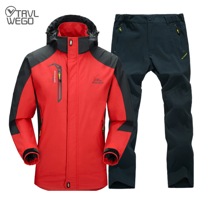 Hiking jackets TRVLWEGO Jacket Pants Hiking Camping Spring&Autumn Outdoor Single Waterproof 20000MM Men's Windbreak Trekking Coat Trousers