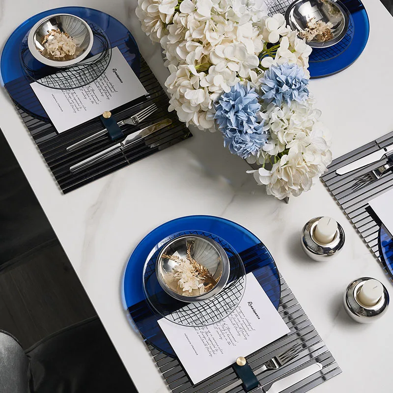 Nordic Party Wedding Banquet Tableware Set Gift Tableware Set Blue Series Table Plate Plate Stainless Steel Snack Bowl Ornament