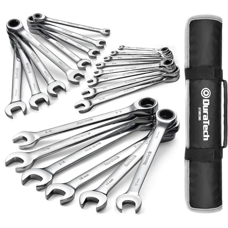 

DURATECH Ratcheting Wrench Set, Combination Wrench Set, SAE & Metric, 22-piece, 1/4" to 3/4" & 6-18mm, CR-V Steel