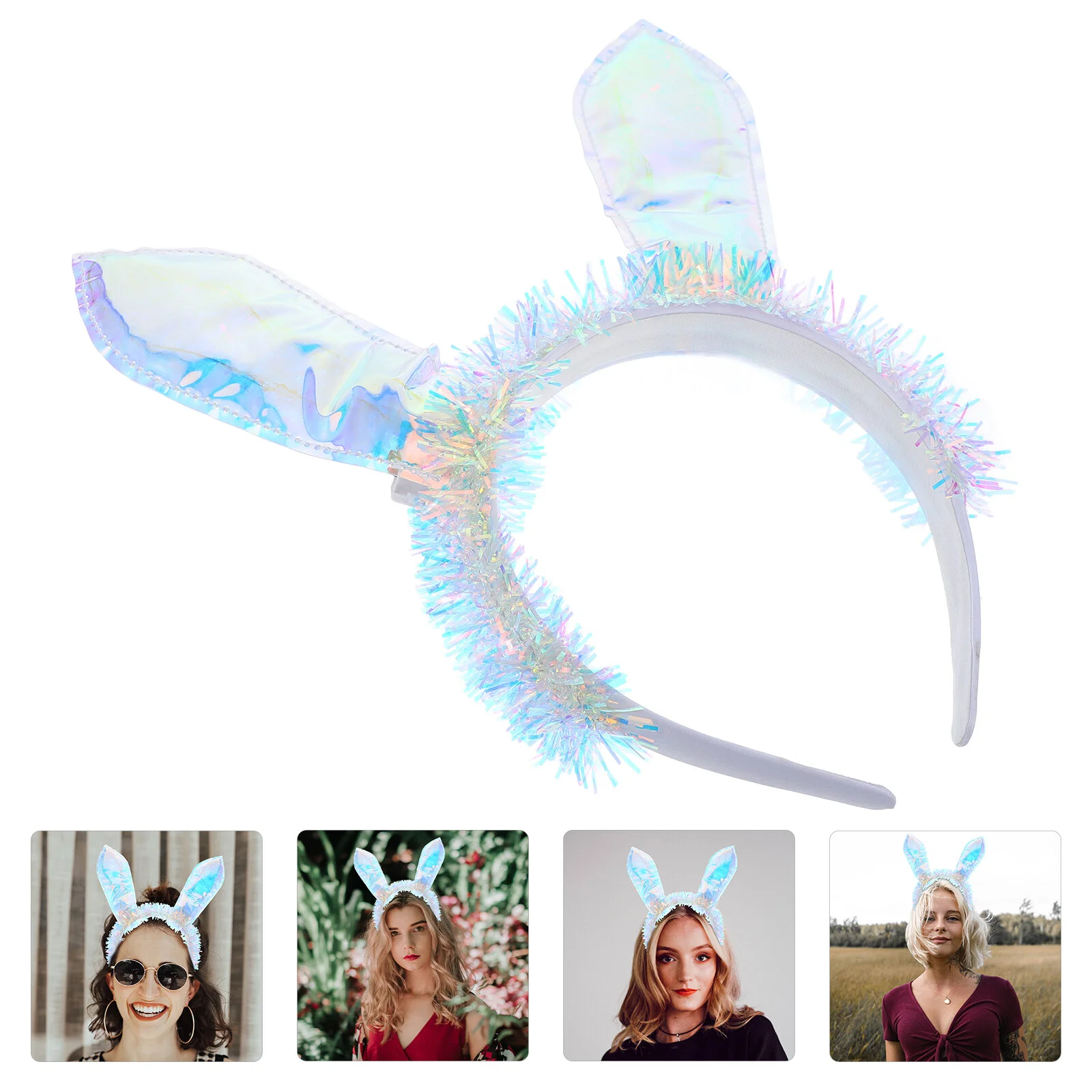 

Rabbit Ear Headband Cosplay Accessories Adorable Bunny PVC Rain Wire Plastic Floor Satin Cloth Ears Hair Clip Party for Women