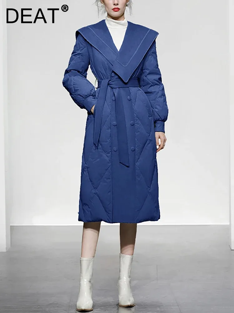 

DEAT Women Fashion Down Jacket Design Patchwork Waist Solid Color Elegant Keep Warm Cotton-padded Dress Winter 2024 New 13DB4274