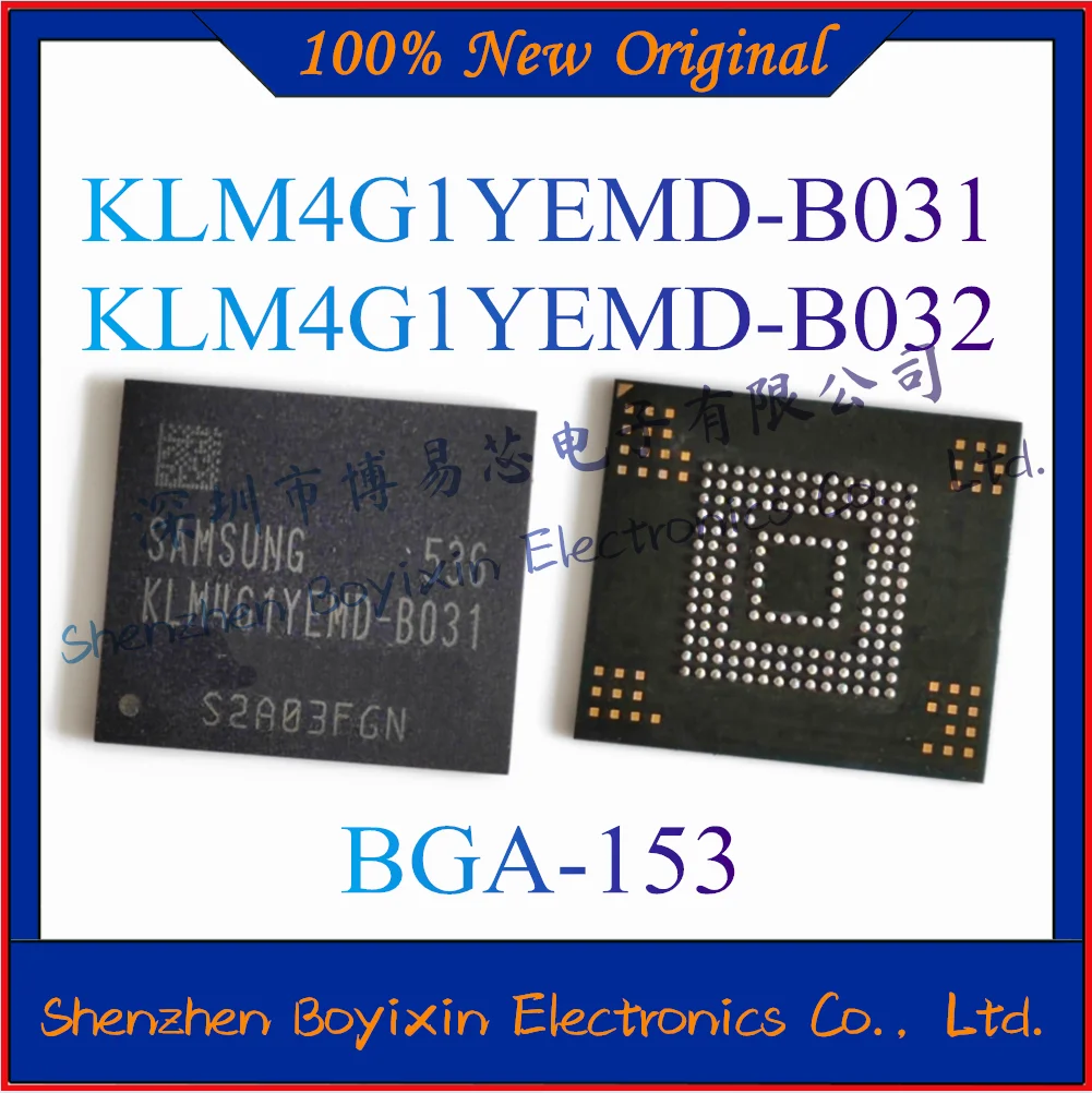 

NEW KLM4G1YEMD-B031 KLM4G1YEMD-B032 Original and authentic EMMC mobile phone hard drive repair IC chip. Package BGA-153