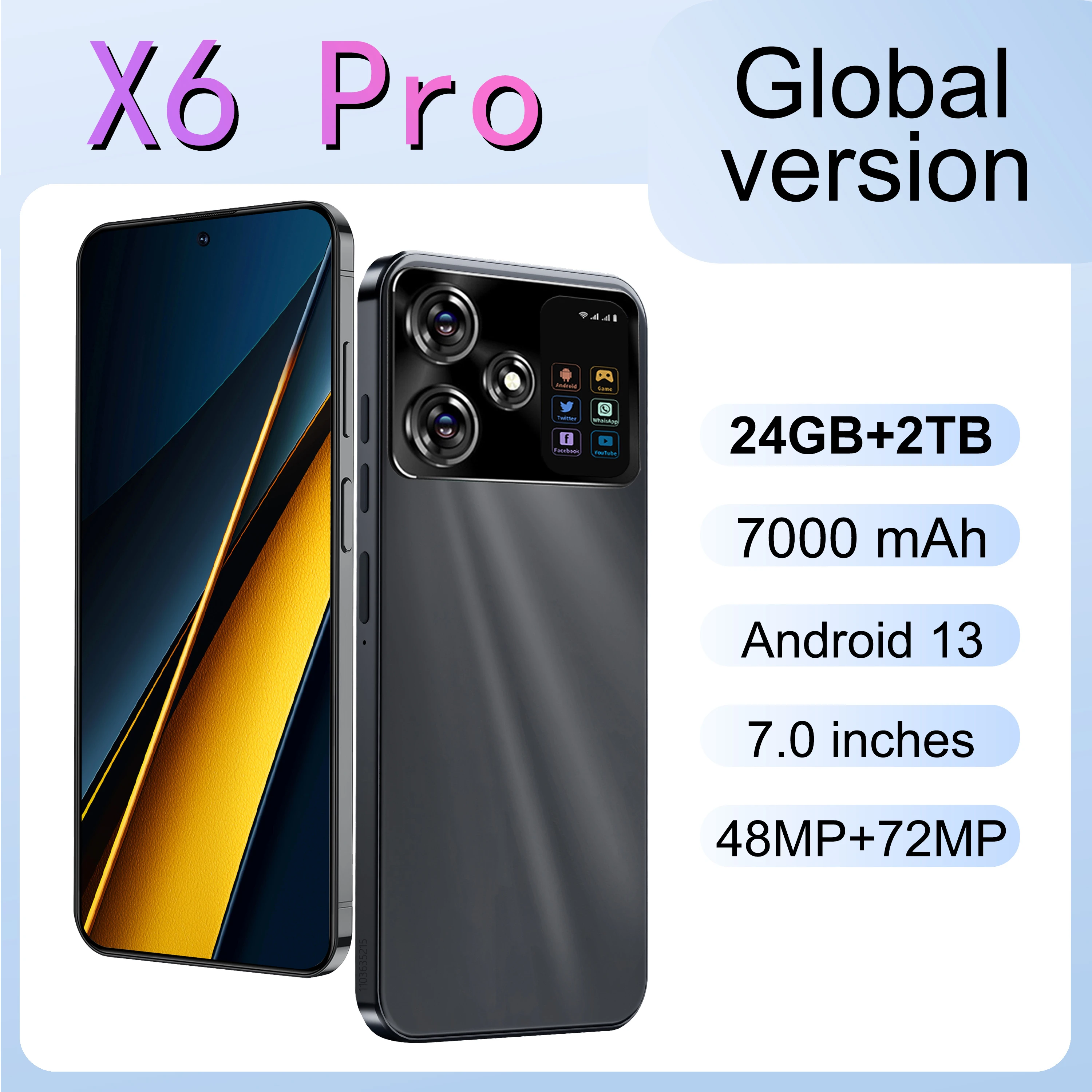 

New Global version X6 Pro Smartphone 24GB+2TB 7.3''inches Android 14 7000mAh 4G/5G Networks Snapdragon 8 Gen 3 50MP+108MP