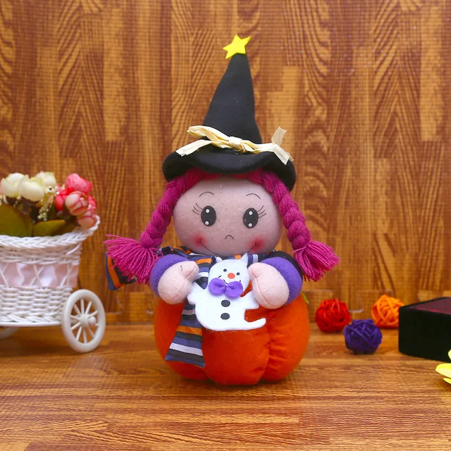 21CM Cute Witch Doll Toys Pumpkin Table Decoration Home Sofa Couch Bed Stuffed Toy Halloween Gifts for Family Members or Friends