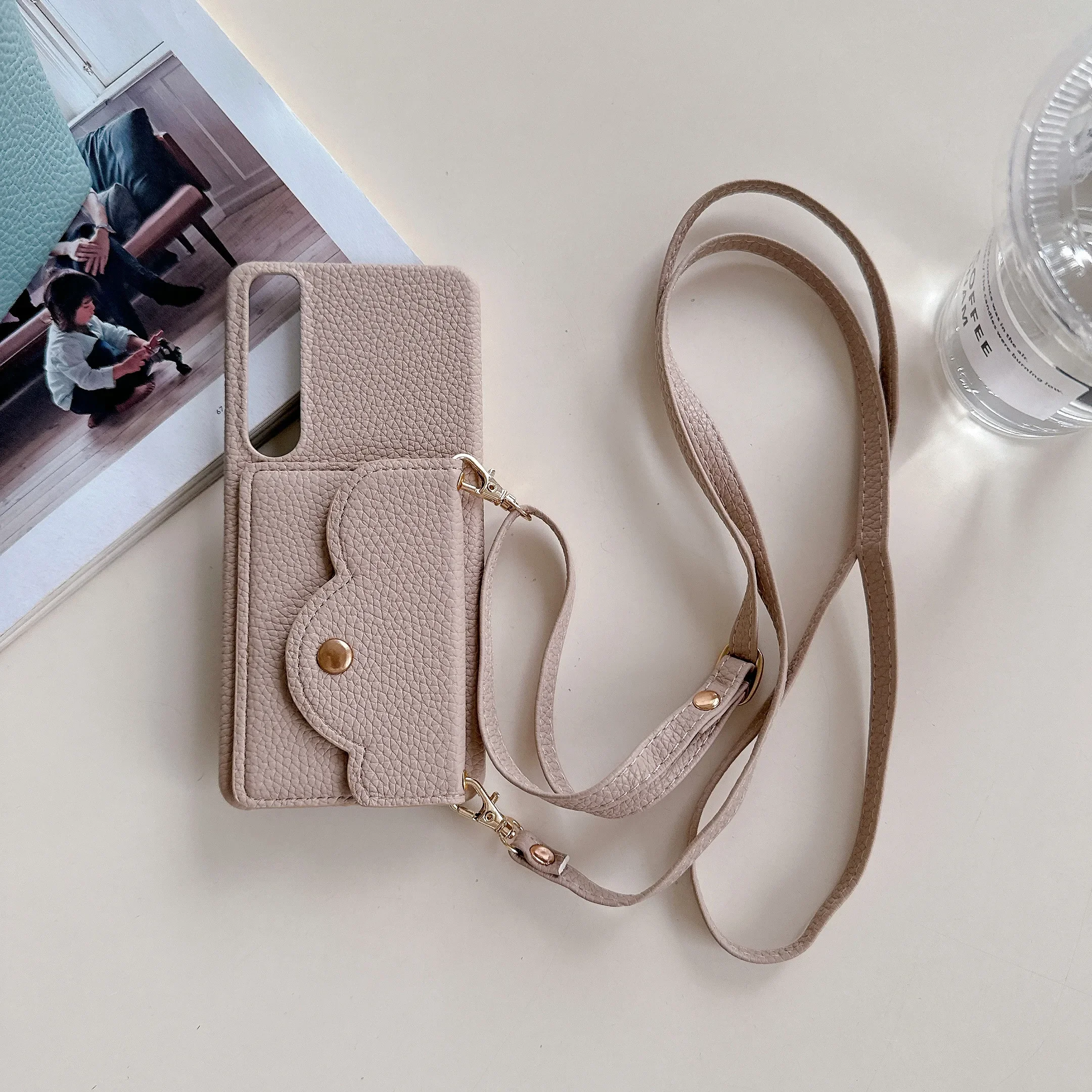 Crossbody Leather Phone Wallet with Card Holder & Lanyard Strap
