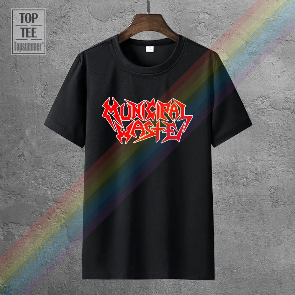 

Municipal Waste Red Logo Black 2-Sided T-Shirt Brand New Xl Metal T Shirts 2018 Brand Clothes Slim Fit Printing