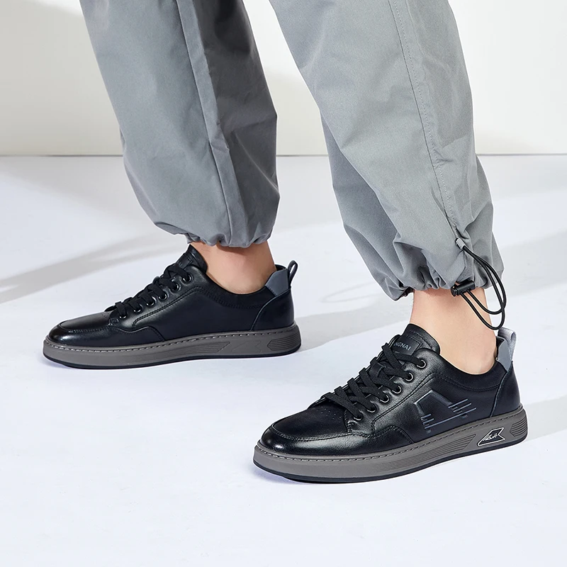 

Kangnai Casual Shoes Men Genuine Cow Leather Lace-Up White Skateboarding Flat Platform Lightweight Outdoor Male Sneakers