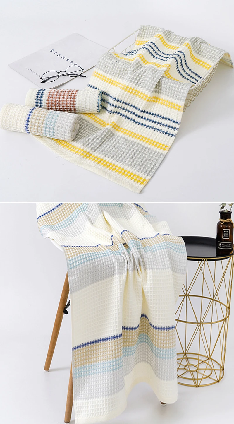 70x140cm pure cotton thickened household towel Not falling off soft absorbent adult towel colorful Striped adult bath towel