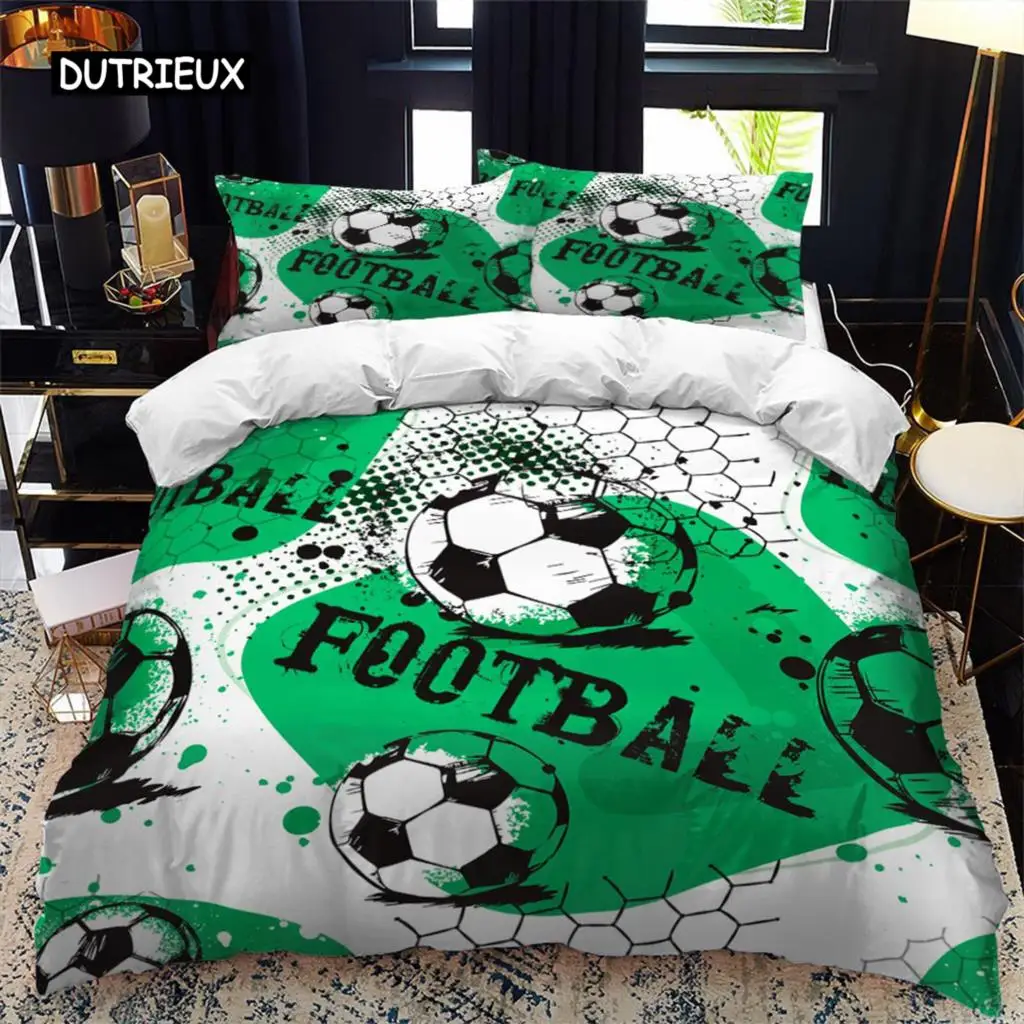 

Soccer Duvet Cover Set 2/3pcs FootBall Print Bedding Set With Comforter Cover And Pillowcases Ball Theme For Kids Teens Adults