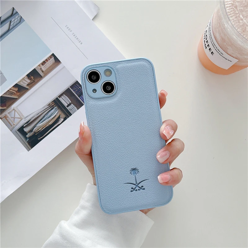 thumbnail image 1 of Funda de cuero para iPhone 16 15 14 13 12 11 Pro Max Mini 7 8 Plus X Xs Xr Max Funda de teléfono de lujo Arabia Saudita Funda de árbol de coco, 1 of 5