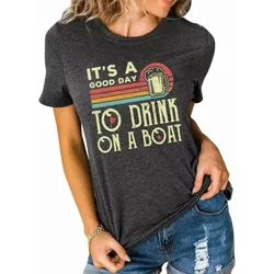 Women It's A Good Day to Drink T Shirt Short Sleeve Holiday Summer Tops Vintage Graphic Tees