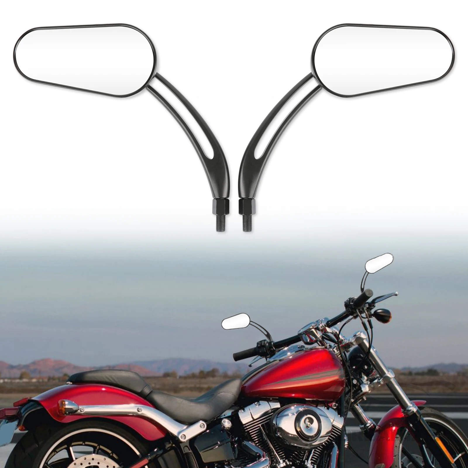 2x Black Side Rear-View Mirrors For Harley Road King, Touring, XL 883 Sportster
