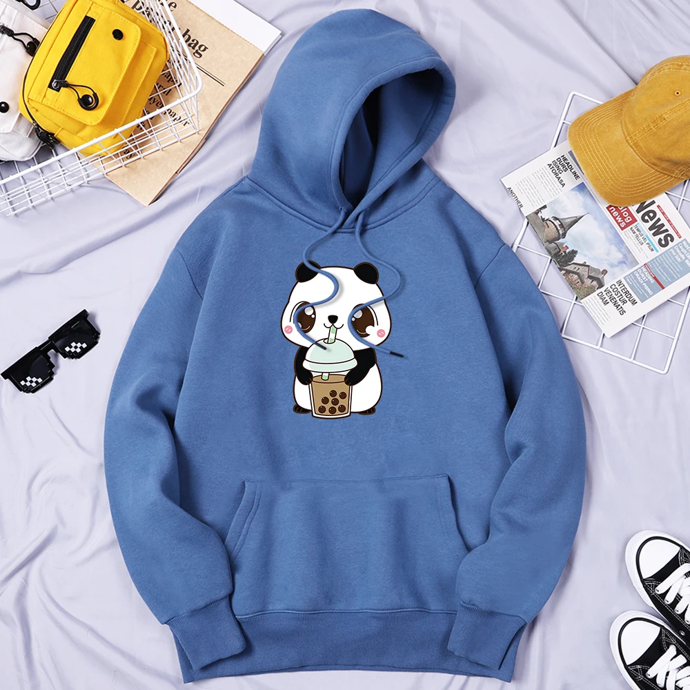 

Baby Panda Drinking Milk Tea Streetwear Male Soft Designer Sweatshirts Outdoor Quality Tracksuit Vintage Daily Streetwears Male