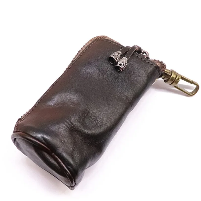 

2023 Vintage Leather Key Organizer Men Women Key Pouch Luxury Designer Keychain Wallet Zipper Holder Durability High Capacity