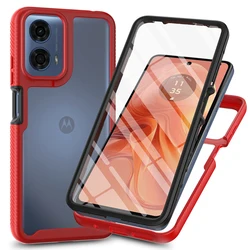 Shockproof Clear Case with Built-In Screen Protector - Full Body Rugged Defender for Moto G04 (Red)