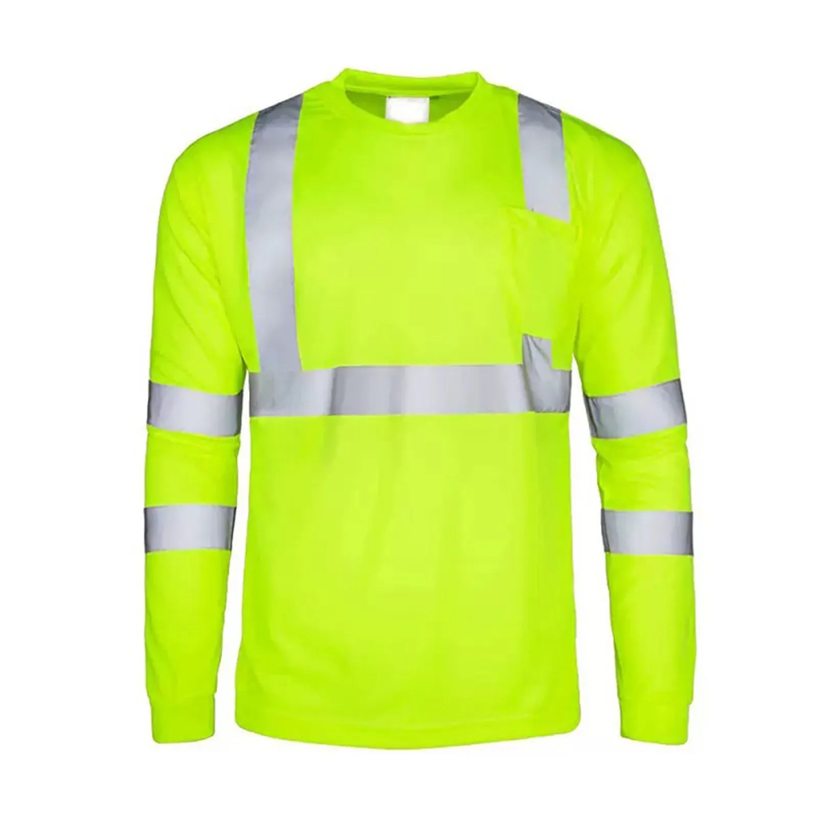 High Visibility Long Sleeve Round Neck T-shirt Reflective Workwear For Engineering Wharf Moisture Wicking Casual Men Top