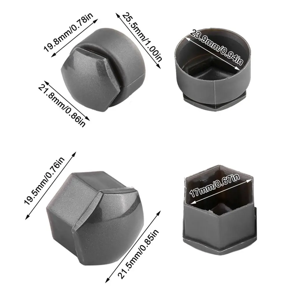 20 PCS Gray Protective Lug Nut Covers with Removal Tool - 17mm Dust Caps