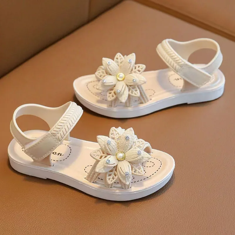 Cute Pink White Sandals Flower Decor Open Toe Sandals Kids Girls Breathable Lightweight Sandals Summer Indoor Outdoor Beach 14