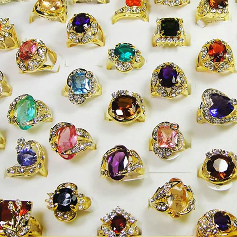 

5 Pcs Fashion Gold Rhinestone Cubic Zirconia Rings For Women Fashion Jewelry Wholesale Jewelry Ring Bulks Lots LB078
