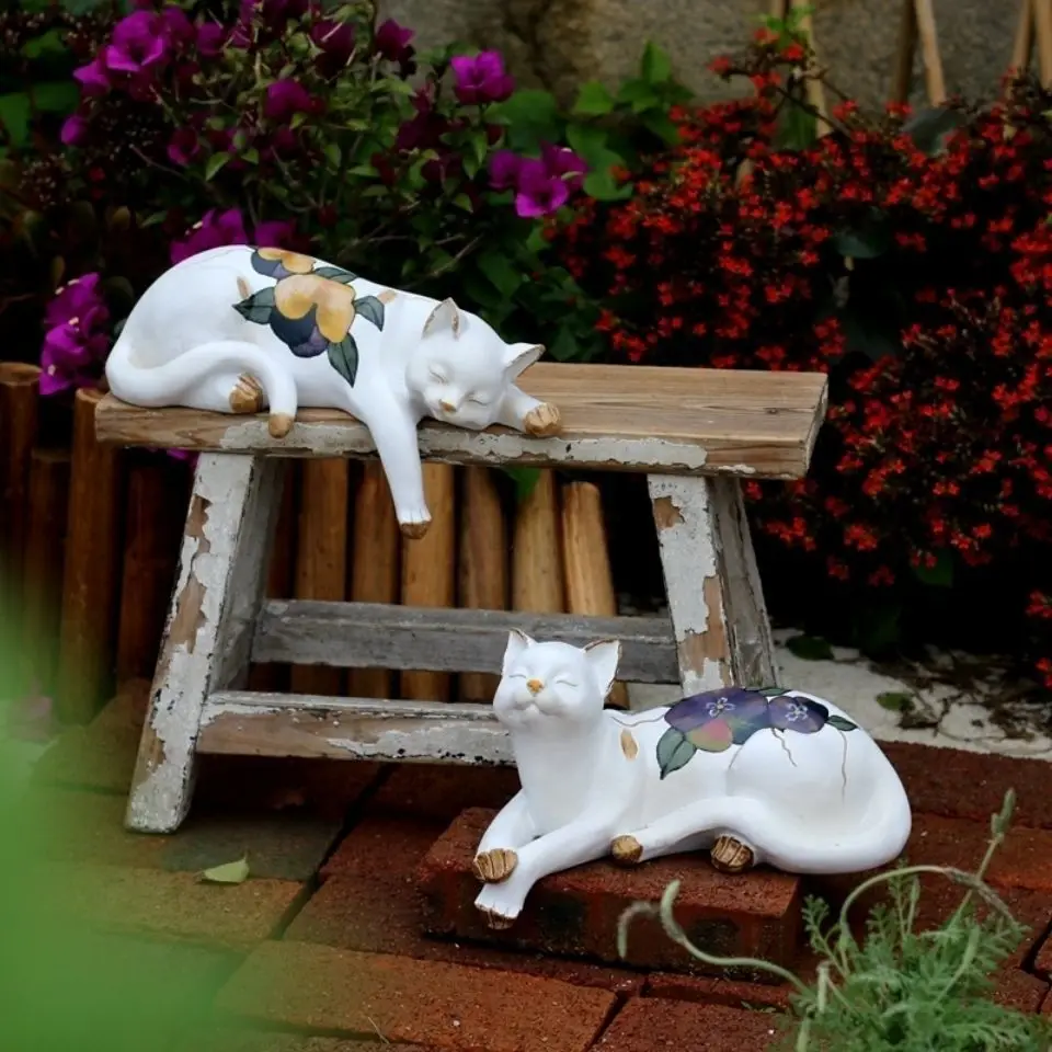 

Outdoor Creative Lazy Cat Resin Adornment Homestay Courtyard Garden Figurines Decoration Landscape Balcony Lawn Sculpture Crafts