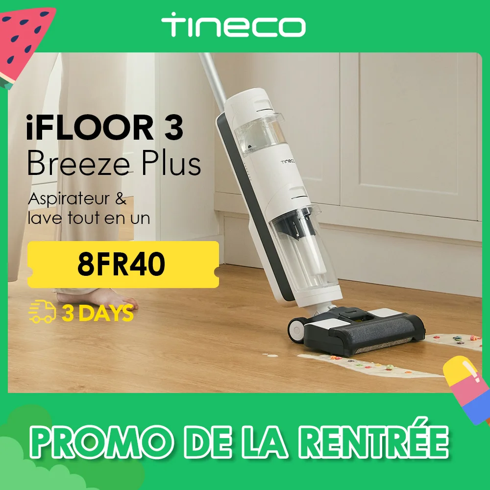 Tineco IFloor Aspirateur Laveur Sec Humide, Nettoyeur De Sol Sans Fil Et Serpillière Légère Pour Nettoyer Les Sols Durs En Un Passage Léger, Sans-fil Et Puissant, Le IFloor 3 Breeze Plus Enlève