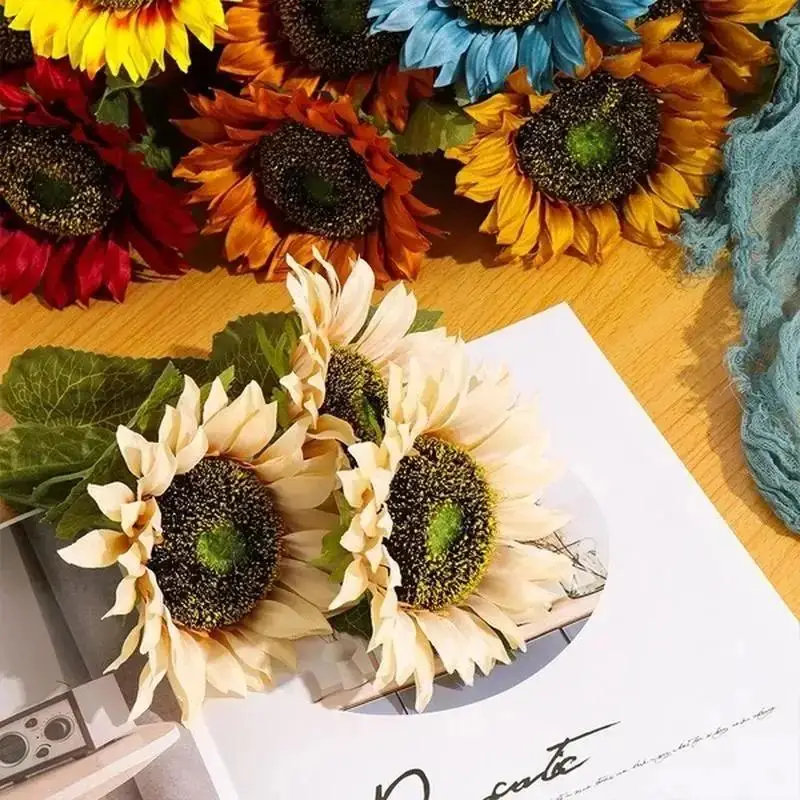 3Head/Bunch Decorative Home Decor DIY Craft FakeFlores Bouquet Artificial Flower Silk Sunflower Wedding Decoration Home Supplies