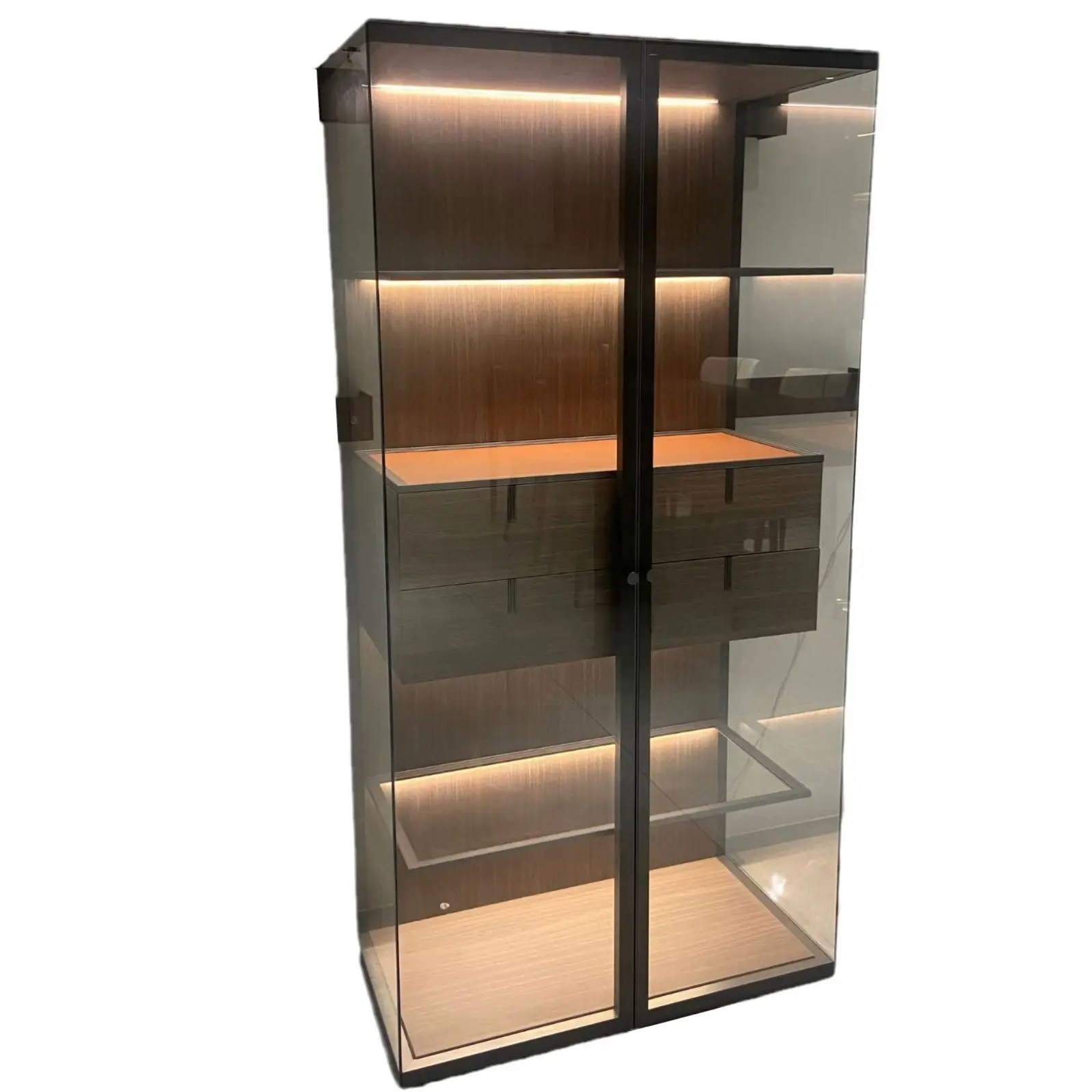 Factory Lighted Transparent Aluminum Glass Display Case Home Storage Showcase Airplane Wing Cabinet with Drawers