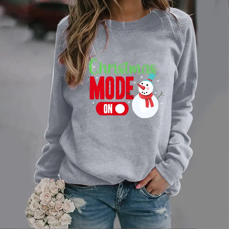 2023 New Christmas Sweatshirt Women's Long Sleeve Christmas Snowman Loose Merry Christmas Print Pullover