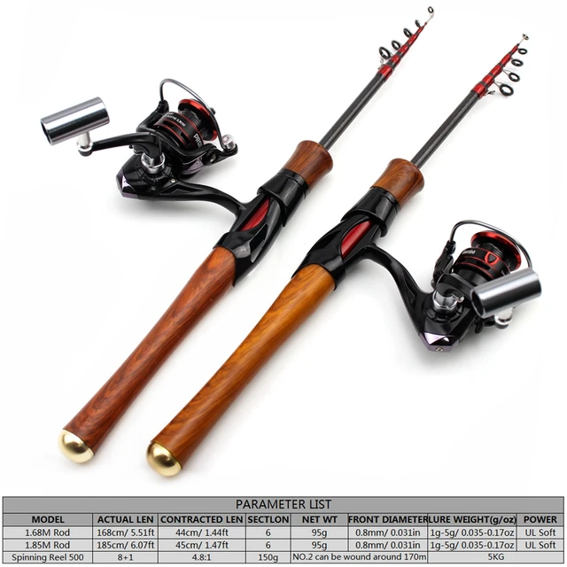 1.85M Rod Reel Combos Carbon Ultrashort Telescopic Fishing Rod Ul