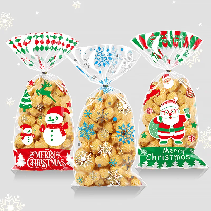 

50pcs Snowman Cookie Baking Packaging Bags Candy Snack Gift Bag Xmas Tree Snowflake 2024 New Year Party Decoration Supplies