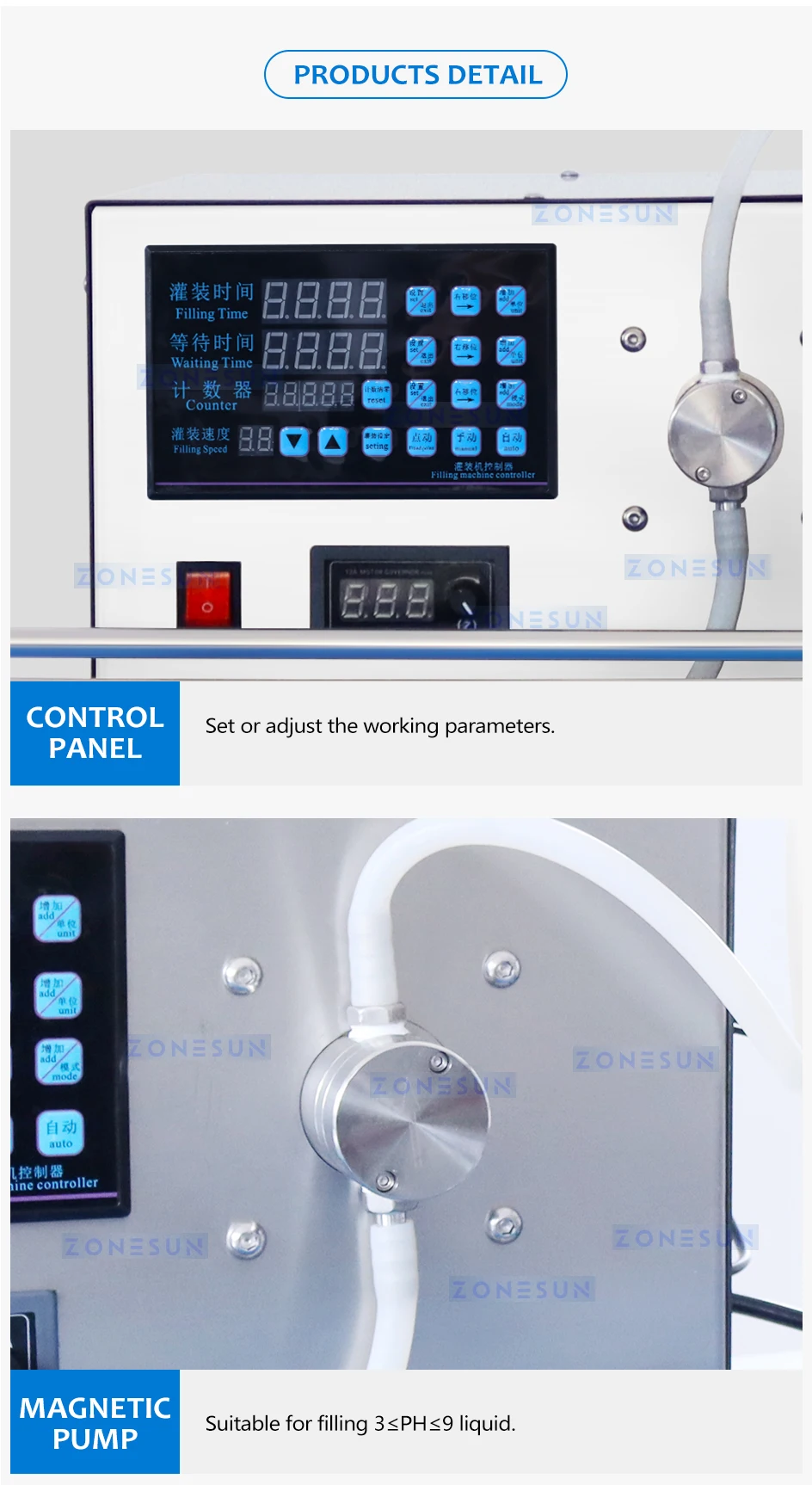 ZONESUN ZS-MPYT250C Automatic Single Nozzle Magnetic Pump Liquid Filling Machine