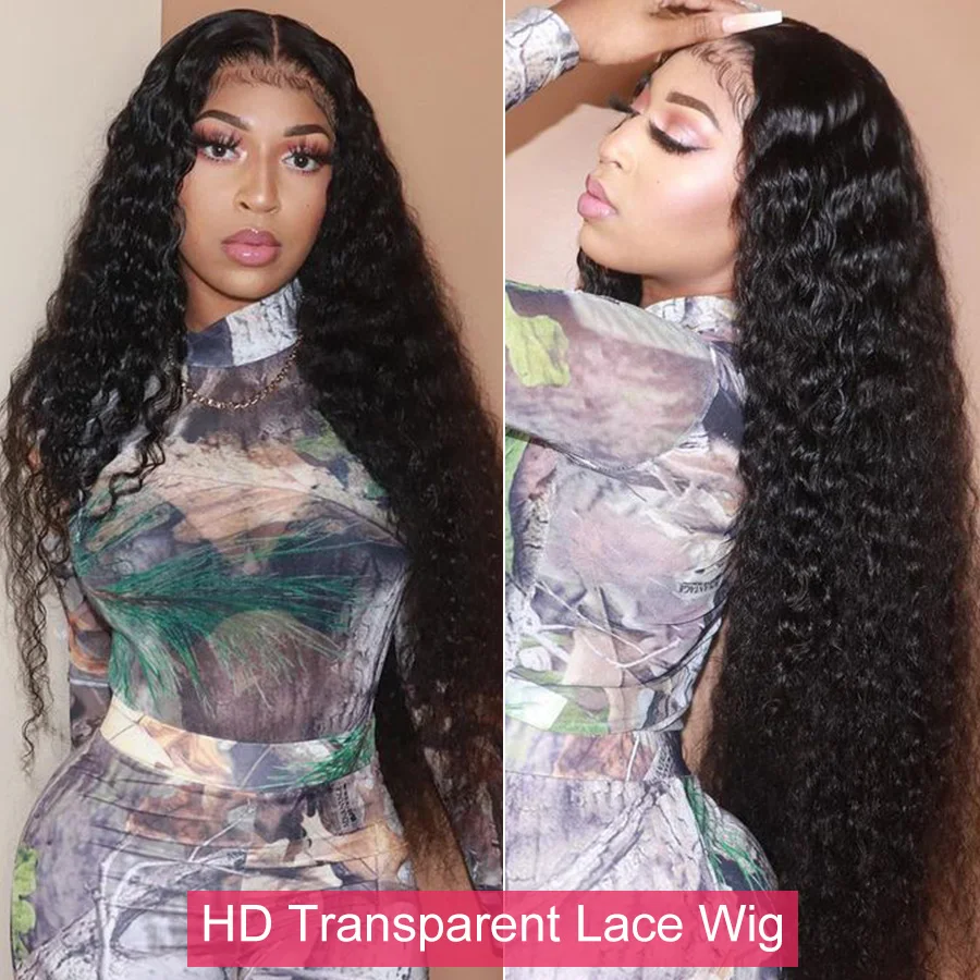 30 Inch HD Lace Frontal Wig Water Wave 250 Density Brazilian Hair Front Human Wigs Curly T Part Remy | Шиньоны и парики