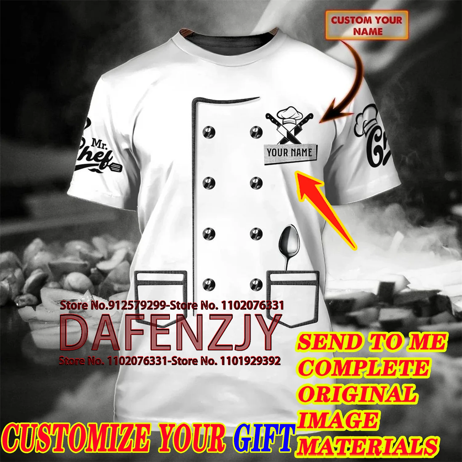 

New Men T-shirt Custom Your Name Chef T Shirt Punk 3D Print T Shirt Male Casual Fashion Summer Crew Neck Personality Short Sleev