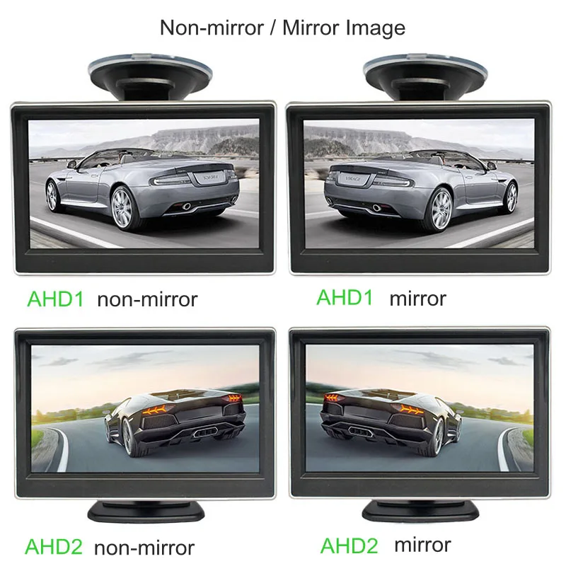 DIYKIT-자동차 후방 모니터, 1024x600, 5 인치, IPS AHD, 주차 백업 모니터, 흡입 컵 및 브래킷 포함, MPV, SUV, 말, 트럭