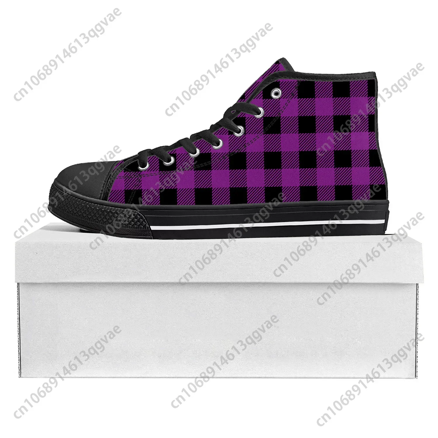 Buffalo Plaid Pattern High Top High Quality Sneakers Mens Womens Teenager Canvas Sneaker Casual Couple Shoes Custom Shoe Black