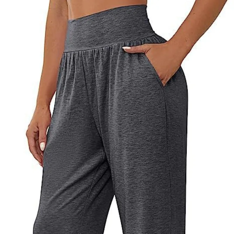 MESLIMA Pantaloni a palazzo da donna, a vita alta, gamba larga, elasticizzati, vestibilità larga, casual, con tasca, 2018-cachi, S